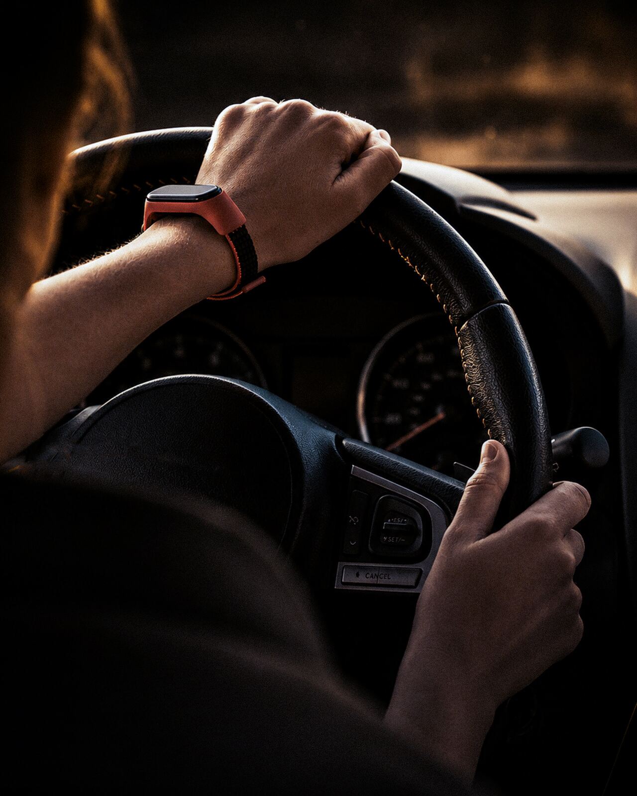Dashboard warning light viewed from the driver's seat