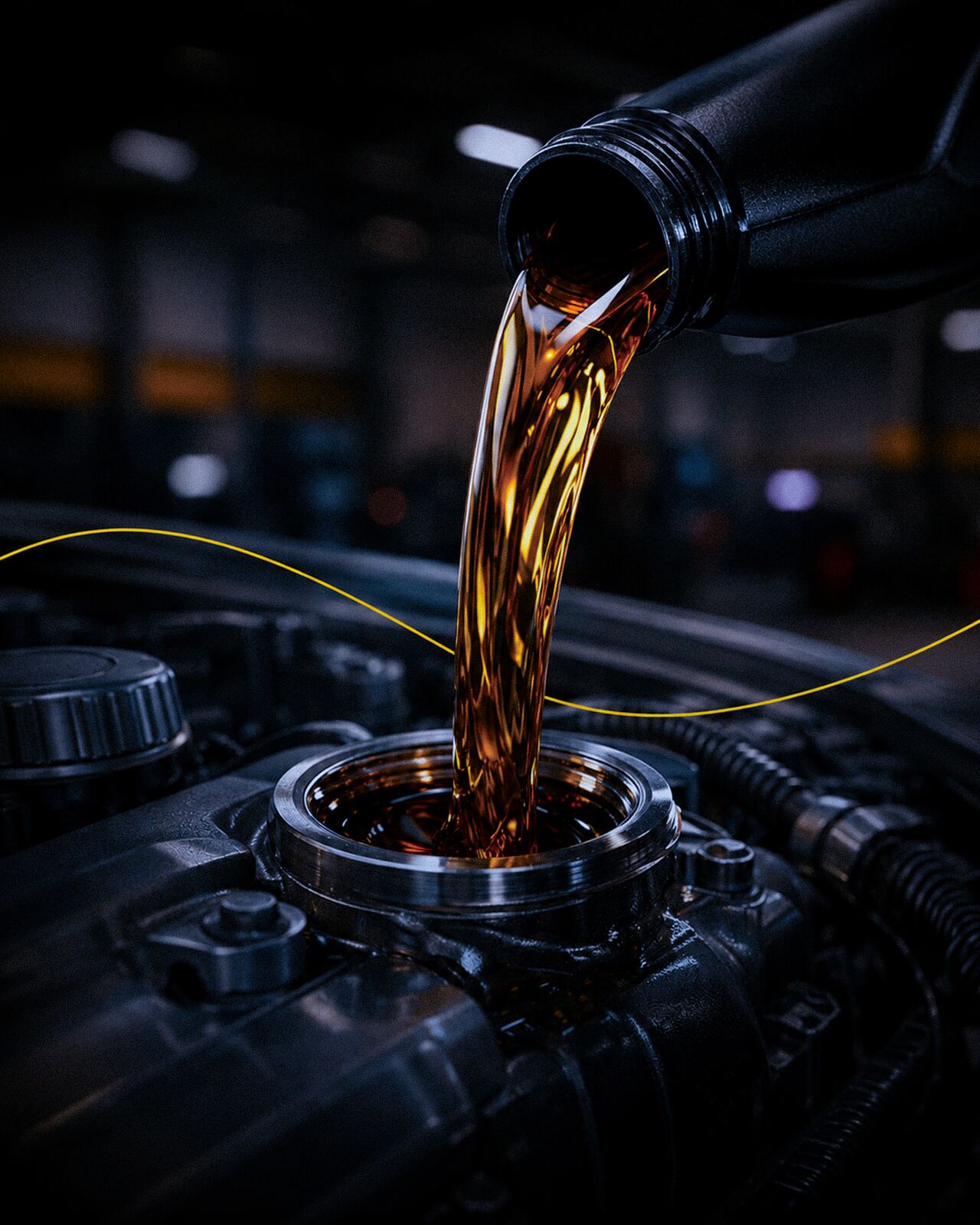 Engine oil being poured during a car service